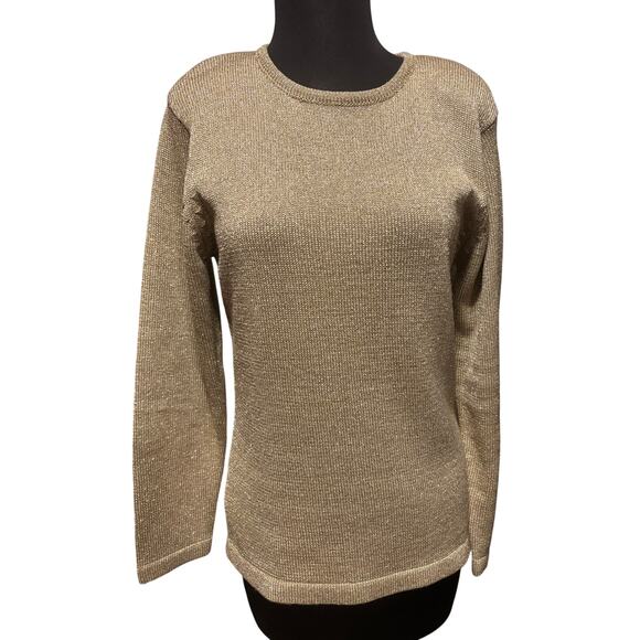 Evan Picone Vintage Gold Metallic Lurex Knit Long Sleeve Stretch Top Sz S - Picture 1 of 6